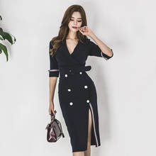 2020 New Autumn Womens Long Slim Fit Dress Korean Style Solid Double Breasted Dress Female Business Office Lady Wrap Dress S-XL 2024 - buy cheap
