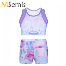 Crianças ballet dança outfit meninas elástico colorido tie-dye dancewear tanque colheita topo com shorts conjunto dança palco desempenho traje 2024 - compre barato