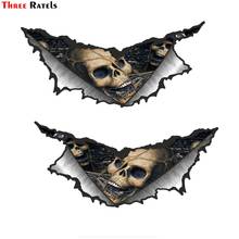 Three Ratels FTC-1130# Large Pair Triangular Ripped Torn Metal Skull Inside Motif Vinyl Car Sticker Motorcycle Car Decal 2024 - buy cheap