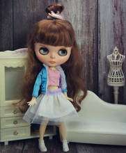 Roupas de boneca blythe, roupas de boneca da moda para boneca, casaco azul, top rosa, vestido de saia branca para boneca blyth 1/6, acessórios de boneca, brinquedo 2024 - compre barato