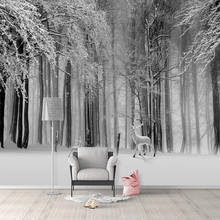 Custom Photo Wallpaper Elk Forest Snow Scene Picture Wall Mural Large Living Room Dining Room Bedroom Canvas Painting Decoration 2024 - buy cheap