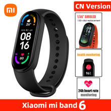 Спортивный Браслет Xiaomi Mi Band 6, оригинальный фитнес-трекер для сна и пульса, Bluetooth 1,56 дюйма, AMOLED водонепроницаемый смарт-браслет 2024 - купить недорого