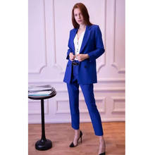 Trajes de negocios para mujer, traje de pantalón con solapa de muesca, chaqueta y pantalones, color azul real, hecho a medida 2024 - compra barato