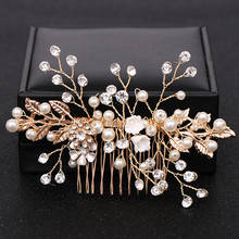 Trendy Gold Flower Rhinestone Pearl Hair Combs For Wedding Bridal Headpiece Hair Jewelry Accessories Handmade Women Decoration 2024 - buy cheap