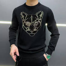 Round Neck High-Quality Men's Sweater With Rhinestone Animal Print Pullover Cashmere 100% Popular Sweatshirt 2024 - buy cheap