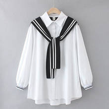 Размера плюс XL-3XL Для женщин Черная, белая блуза Длинные рукава накладные Двойка Топы больших размеров Винтаж Blusas 2024 - купить недорого