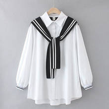 Plus Size XL-3XL Women's White Black Blouse Long Sleeved False Two Pieces Tops Oversized Vintage Blusas 2024 - buy cheap