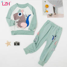 LZH-ropa de otoño para niños y niñas, jersey de manga larga con estampado de dinosaurio, traje deportivo de 1 a 5 años, 2 uds., 2021 2024 - compra barato