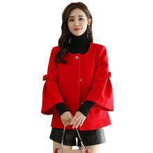Осеннее шерстяное пальто женская короткая новая Корейская Темпераментная Женская верхняя одежда модное повседневное свободное шерстяное пальто с расклешенными рукавами R306 2024 - купить недорого