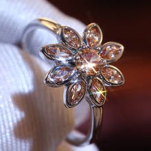 Huitan Pretty Daisy Flower Rings For Girl With Dazzling Champagne Cubic Zircon Stone Romantic Birthday Gift For Women Present 2024 - buy cheap