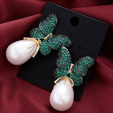 GODKI Elegant Refined Noble Butterfly Pearl Pendant for Women Bridal Wedding boucle d'oreille femme 2021 Fashion Trendy Earrings 2024 - buy cheap