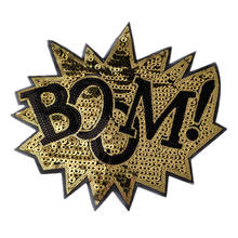 T shirt Women patch Golden sequins 270mm BOOM! Logo deal with it biker patches for clothing fabric stickers free shipping 2024 - buy cheap
