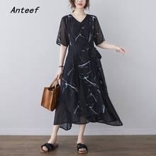 short sleeve black chiffon floral dresses for women casual loose long summer dress elegant clothes 2021 sundress 2024 - buy cheap