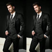 Terno masculino de negócios, terno preto italiano, roupa de noivo, blazer masculino slim fit, traje masculino, 3 peças 2024 - compre barato