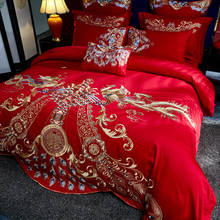 Gold Dragon Phoenix Embroidery Home Textile Bedding Set Luxury Royal Princess Wedding Cotton Duvet Cover Bed Sheet Pillowcases 2024 - buy cheap