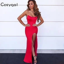 COSYGAL Elegant Bodycon Red Dress Sexy Backless High Split Maxi Long Dress Women Spaghetti Strap Club Party Dress Vestidos 2020 2024 - buy cheap