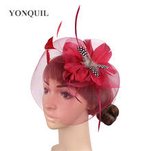 Nylon Marron Tulle Wedding Headwear Bride Mariage Fascinator Hat Accessories Feather Flower Women Wedding Headdress Party Dinner 2024 - buy cheap