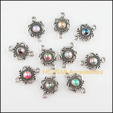 20 pçs conectores de amuletos de coroa de acrílico misturados com flores de tom de prata tibetano 13x19mm 2024 - compre barato