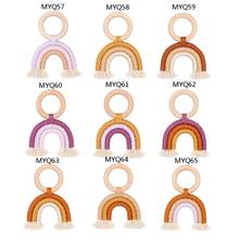 Rainbow dentição brinquedos seguro anel de madeira orgânica bebê mordedor brinquedos de enfermagem 2024 - compre barato