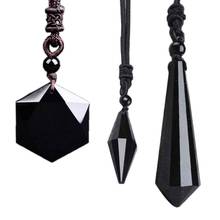 Pingente obsidian preto colar obsidian estrela pingente sorte amor jóias de cristal com corda livre cura reiki presente 2024 - compre barato