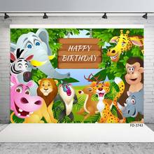 Fondo de animales de la selva de dibujos animados para niños, telón de fondo personalizado para fiesta de cumpleaños y Baby Shower, accesorios de fotografía 2024 - compra barato