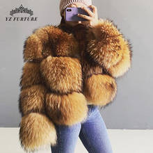 Yz furture casaco de pele de guaxinim real, novo estilo curto para mulheres, personalizado de pele grossa de inverno, manga longa, roupa externa 2020 2024 - compre barato