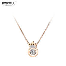 BOBOTUU Classic AAA CZ Crystal Crown Pendant Necklace Rose Gold Stainless Steel Wedding Neckalce Jewelry For Women Gift BN19036 2024 - buy cheap