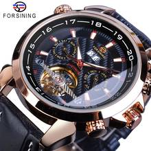 Forsining Rose Golden Tourbillon Mechanical Watches Classic Automatic Skeleton Date Genuine Leather Male Clock Reloj Hombre 2019 2024 - buy cheap