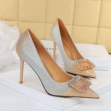 Women Pumps Sequin Gradient High Heels 10cm Sexy Stilettos Ladies Pointed Toe Shoes Square Buckle Crystal Wedding Party Shoes 2024 - buy cheap