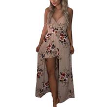 YRRETY Floral Print Sexy V Neck Women Maxi Dresses Summer Split Backless Beach Sleeveless Spaghetti Strap Plus Size Vestidos 2024 - buy cheap