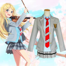 Your lie em abril, miyazono kaori arima kousei, fantasia de cosplay, anime japonês, uniforme escolar, dia das bruxas, casaco + saia + gravata 2024 - compre barato