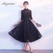 Vestido de noche de encaje negro Cheongsam para mujer, vestidos largos elegantes modernos Qi Pao, ropa tradicional china, estilo Oriental Qipao 2024 - compra barato
