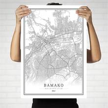 Mali Capital Creative city map Bamako Abstract Canvas Paintings Black and white Wall Art Print Poster Picture Home Decoration 2024 - buy cheap