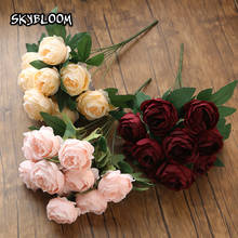 Flor de peônia artificial elegante 192kb13, 10 cabeças, com folhas, decoração para casa, flor de rosa falsa para decoração de festa de casamento 2024 - compre barato