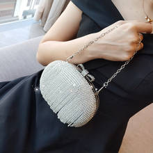 Mini bolsa de mão com borla de diamante e prata, bolsa de mão feminina para casamento, com strass, jantar de dedo, com corrente e fivela de laço 2024 - compre barato