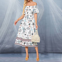 Vestido Midi estampado con hombros descubiertos para mujer, vestido Sexy de manga corta con estampado Floral, corte en A, 2021 2024 - compra barato