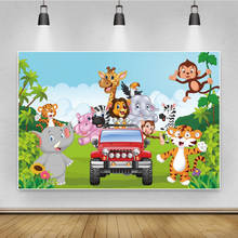 Laeacco Jungle Safari Jeep Wild Animal Theme Birthday Pary Baby Shower Protrait Customized Photo Backdrop Photography Background 2024 - buy cheap