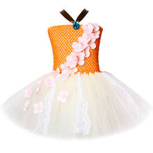 Vestido de festa de aniversário infantil, princesa moana tutu com renda tule flores cosplay 2024 - compre barato
