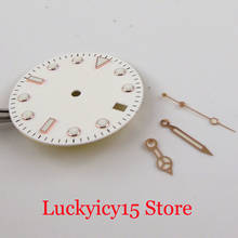 Nologo-esfera de reloj blanca automática, 28,5mm, conjunto de mano, oro rosa recubierto, marcas azules luminosas, ajuste NH35A MIYOTA 8215 2024 - compra barato