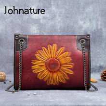 Johnature Retro Genuine Leather Women Chain Bag 2022 New Versatile Handmade Embossed First Layer Cowhide Female Shoulder Bags 2024 - buy cheap