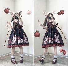 Japanese sweet lolita dress retro falbala bowknot v-neck high waist cute printing victorian dress kawaii girl gothic lolita jsk 2024 - buy cheap