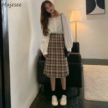 Women Sets Harajuku Sweet White Shirts Long Sleeve Simple Plaid Skirts High Waist Classic Korean Style Chic Lovely 2 Piece Fall 2024 - buy cheap
