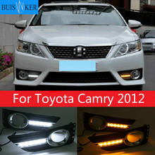 1 Pair Car LED DRL Daytime Running Lights fog lamp cover Daylight Turn yellow and night blue For Toyota Camry 2012 2024 - buy cheap