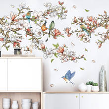 Large Bedroom Background Decoration Stickers Living Room TV Background Magnolia Flower Bird Wallpaper 2024 - buy cheap