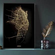 Ukraine Odessa City Map Golden Canvas Poster Modern Style Prints Wall Art Picture for Living Room Home Decor Mural No Frame 2024 - buy cheap