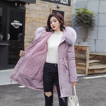 Chaqueta larga de algodón con forro de pelo de conejo rosa para mujer, Parkas gruesas, abrigo holgado de invierno, novedad 2024 - compra barato