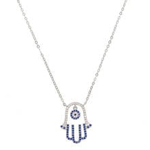 Nova moda azul cz pavimentada turkish evil eye hamsa mão charme 100% colar de prata esterlina 925 dainy cz bonito colar para a menina 2024 - compre barato