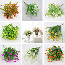 1 unidad de plantas verdes de plástico para decoración del hogar, variedad de plantas de flores de hierba verde para boda, bricolaje, decoración de mesa 2024 - compra barato