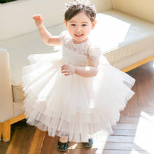 Vestido floral branco de verão para meninas, laço para casamento, vestidos de princesa para aniversário, baile, vestido infantil 2024 - compre barato