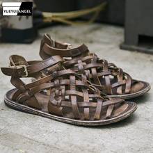 Sandalias de gladiador hechas a mano para hombre, zapatos de cuero de vaca genuino con correas cruzadas, de playa, Punta abierta, estilo Vintage, con hebilla 2024 - compra barato